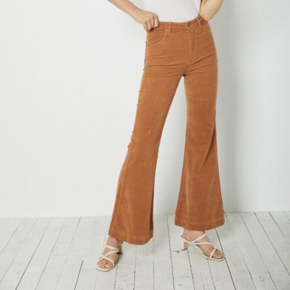 Rolla’s Corduroy High-Rise Flare Pants in Rust